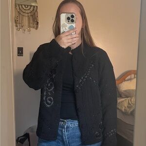 Black vintage embroidered beaded jacket cardigan